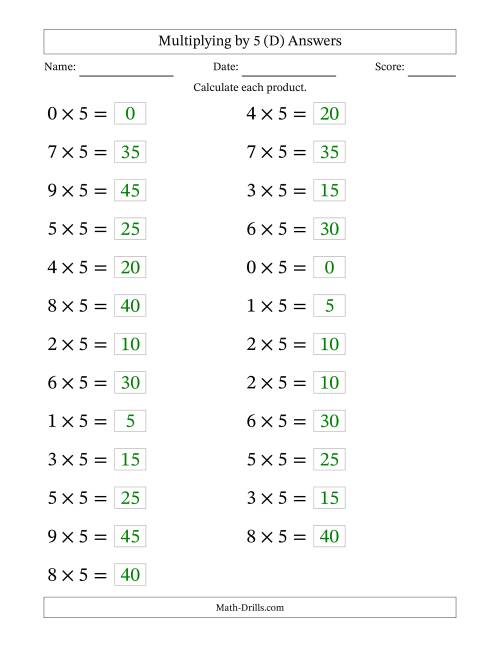 36 horizontal multiplication facts questions 5 by 0 9 d