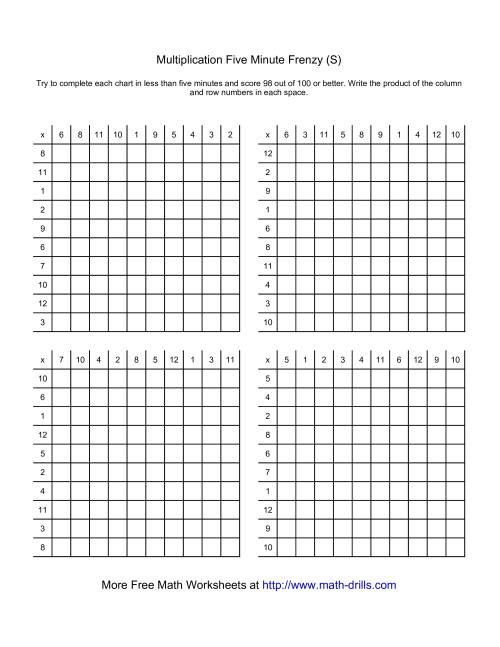 The Five Minute Frenzy -- Four per page (S) Math Worksheet