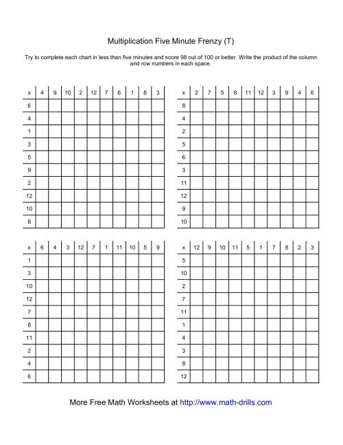 The Five Minute Frenzy -- Four per page (T) Math Worksheet