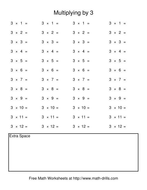 The Repetitive Multiplication by 3 (C) Math Worksheet