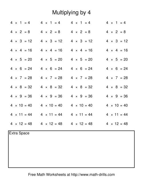 The Repetitive Multiplication by 4 (D) Math Worksheet Page 2