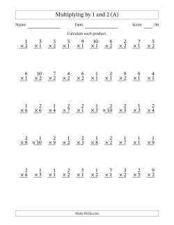 Multiplying (1 to 10) by 1 and 2 (50 Questions)