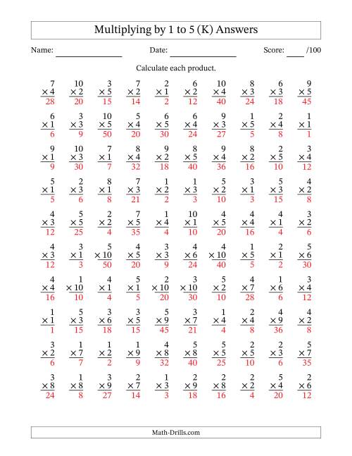 100 vertical questions multiplication facts 1 5 by 1 10 k