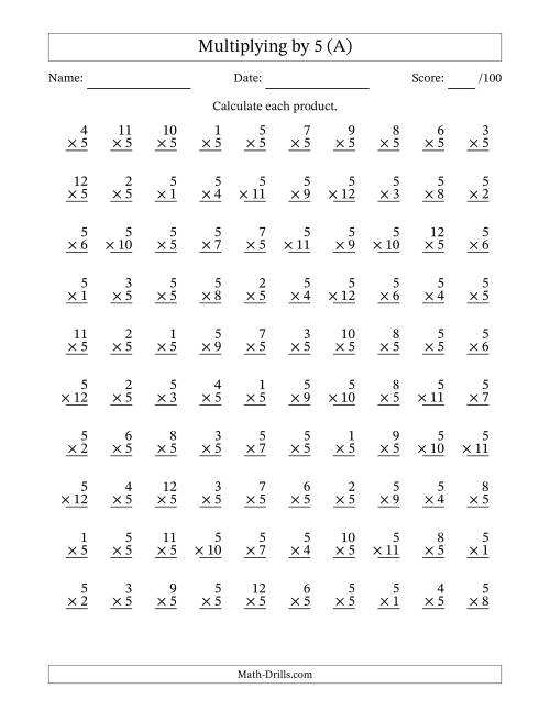 Multiplying 1 to 12 By 5 A 