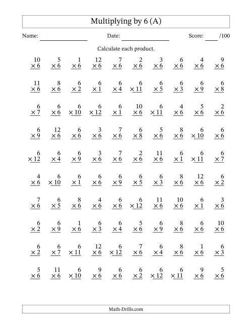 Multiplying 1 To 12 By 6 A 