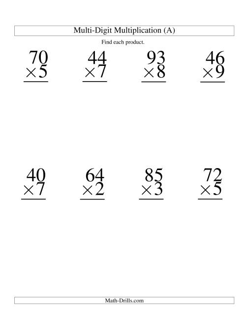 Multiplying Two Digit By One Digit 8 Per Page A 