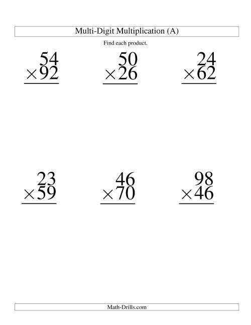 Multiplying Two Digit by Two Digit 6 Per Page A 