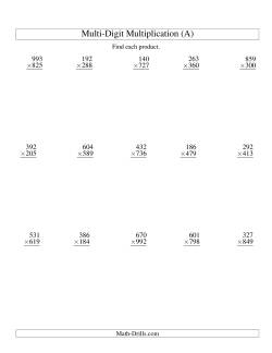 Multiplying Three-Digit by Three-Digit -- 15 per page