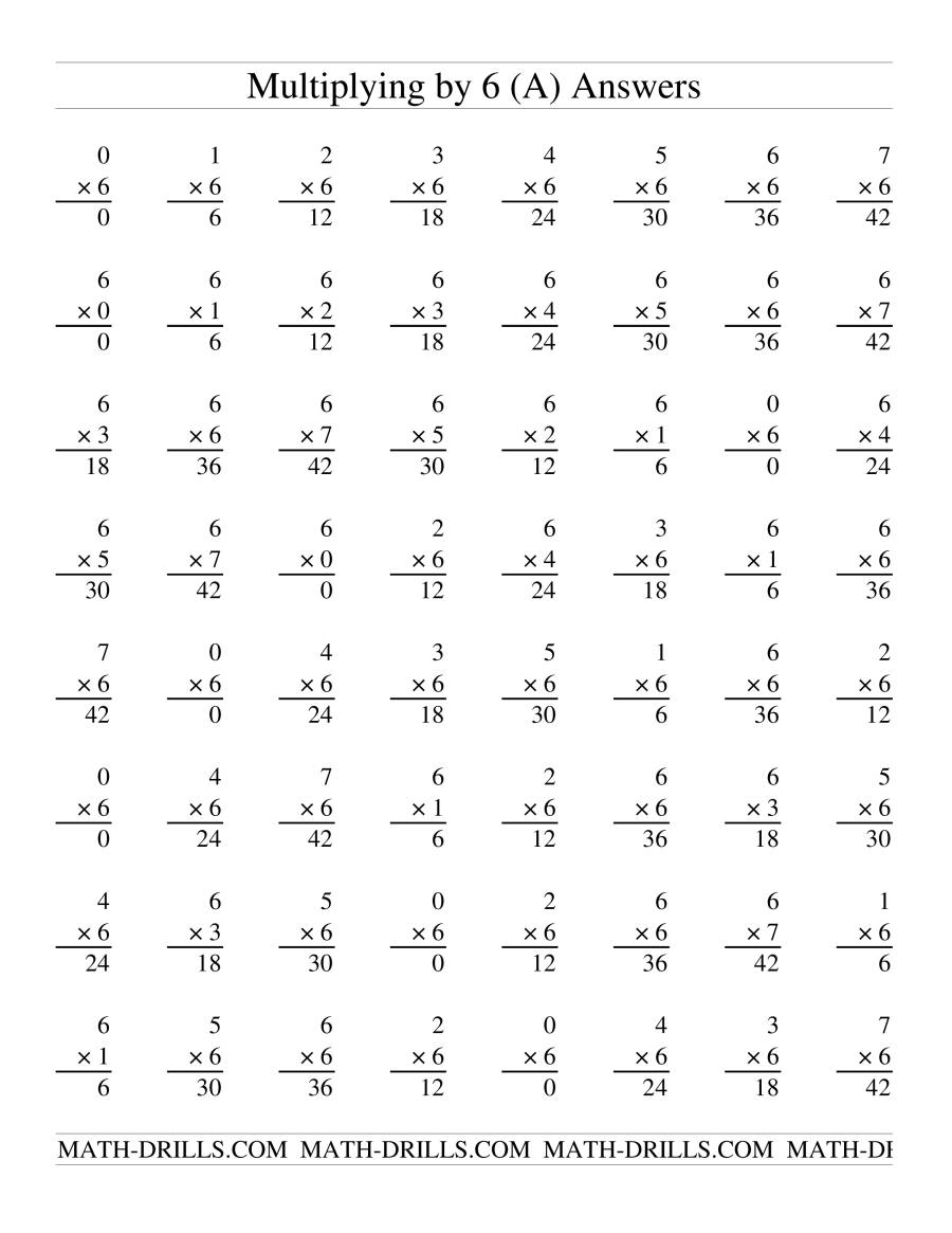 Facts to 49 -- Multiplying by 6 (A)