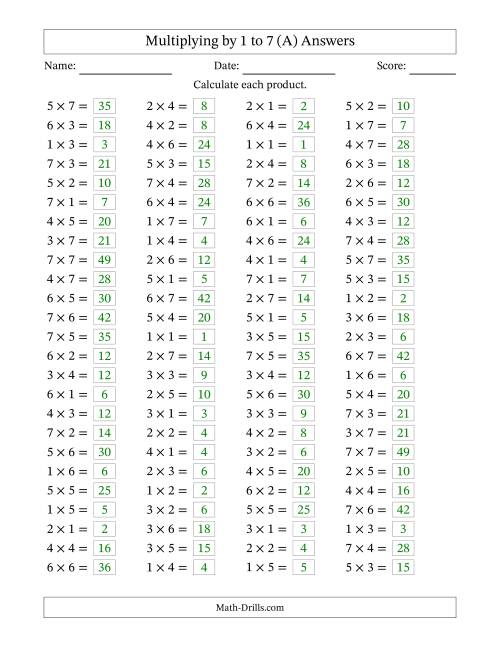 100 horizontal questions multiplication facts to 49 a