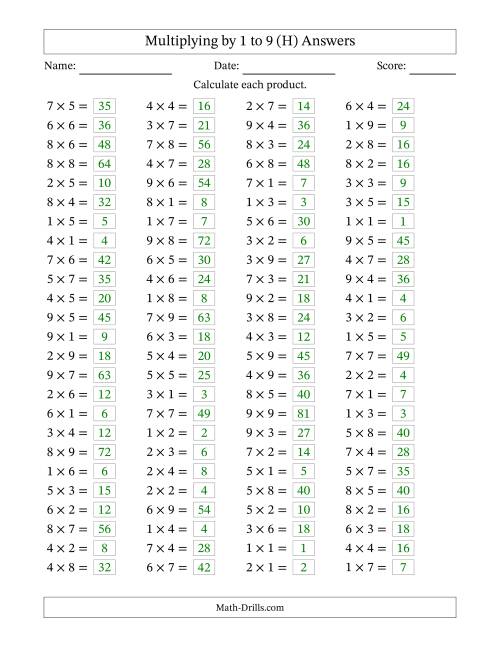 100 Horizontal Questions -- Multiplication Facts to 81 (H)