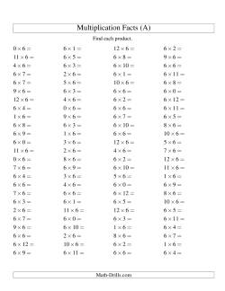 100 Horizontal Questions -- 6 by 0-12