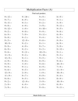 100 Horizontal Questions -- 9 by 0-12