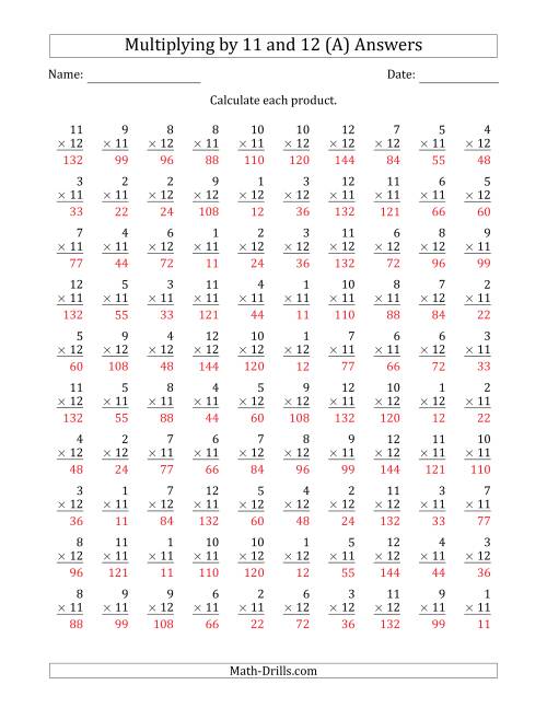 The Multiplying by Anchor Facts 11 and 12 (Other Factor 1 to 12) (A) Math Worksheet Page 2