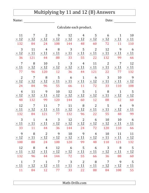 Multiplying by Anchor Facts 11 and 12 (Other Factor 1 to 12) (B)