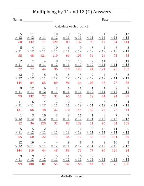 The Multiplying by Anchor Facts 11 and 12 (Other Factor 1 to 12) (C) Math Worksheet Page 2
