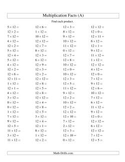 100 Horizontal Questions -- 12 by 0-12