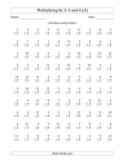 Multiplying by Anchor Facts 3, 4 and 6 (Other Factor 1 to 12)