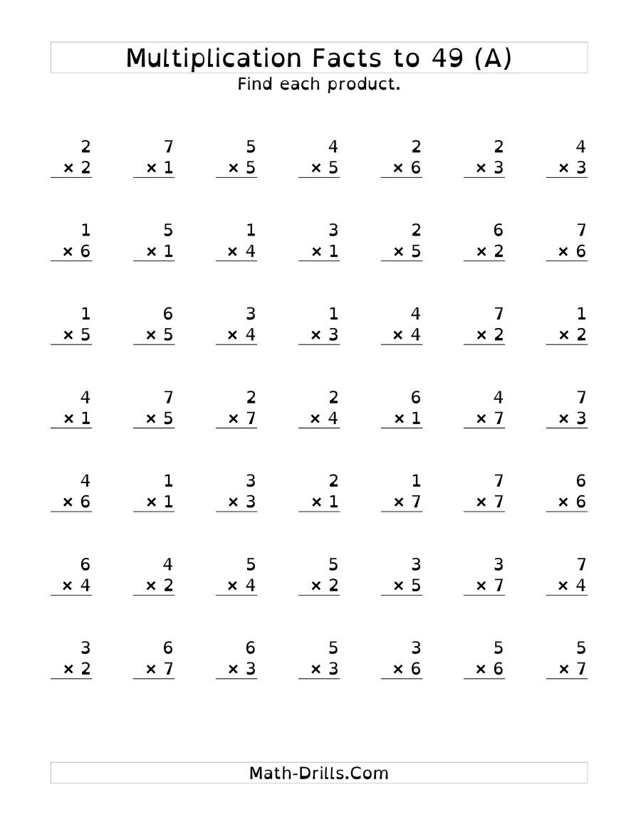 Multiplication Facts to 49 No Zeros (DY)