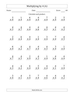 Multiplying (1 to 7) by 4 (49 Questions)