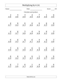 Multiplying (1 to 7) by 6 (49 Questions)