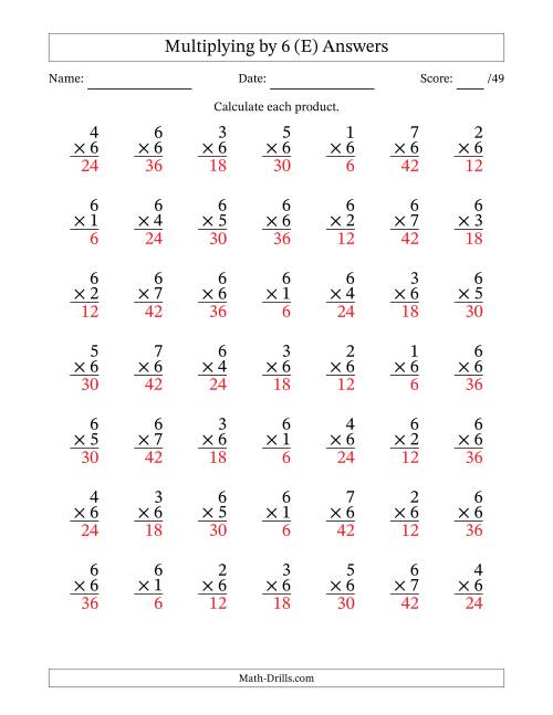 The Multiplying (1 to 7) by 6 (49 Questions) (E) Math Worksheet Page 2