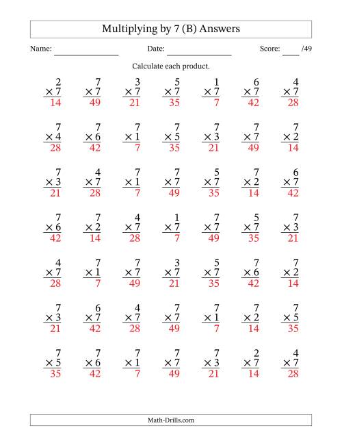 The Multiplying (1 to 7) by 7 (49 Questions) (B) Math Worksheet Page 2