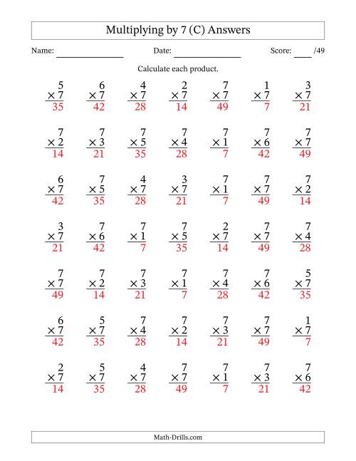 The Multiplying (1 to 7) by 7 (49 Questions) (C) Math Worksheet Page 2