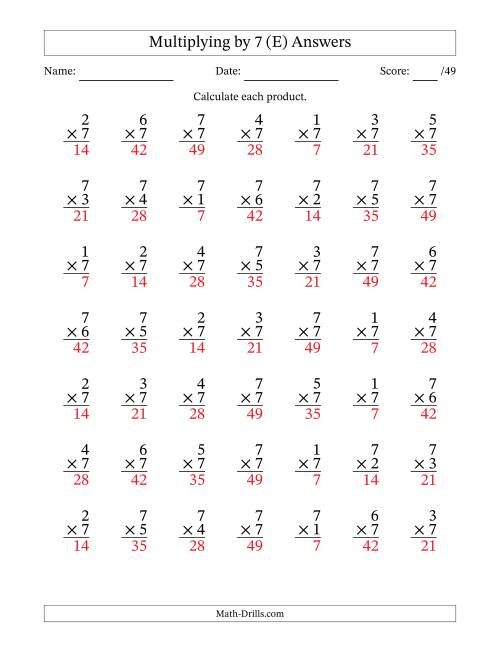 The Multiplying (1 to 7) by 7 (49 Questions) (E) Math Worksheet Page 2