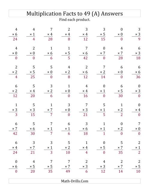 Multiplication Facts To 49 Old 