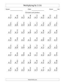 Multiplying (0 to 7) by 2 (64 Questions)