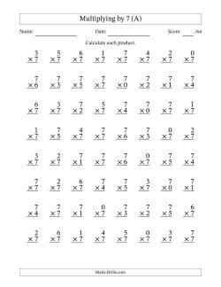 Multiplying (0 to 7) by 7 (64 Questions)