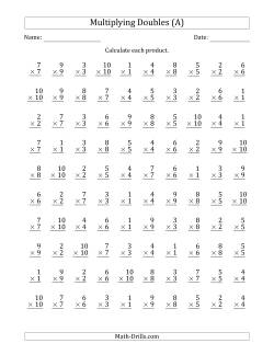 Multiplying Doubles from 1 to 10 with 100 Questions Per Page