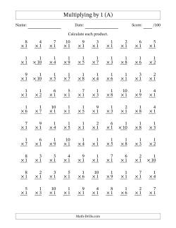 Multiplying (1 to 10) by 1 (100 Questions)