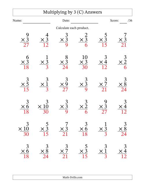 The Multiplying (1 to 10) by 3 (36 Questions) (C) Math Worksheet Page 2
