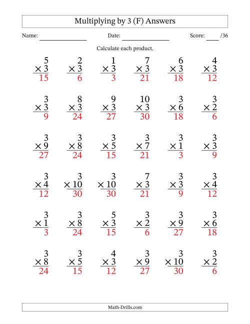 The Multiplying (1 to 10) by 3 (36 Questions) (F) Math Worksheet Page 2