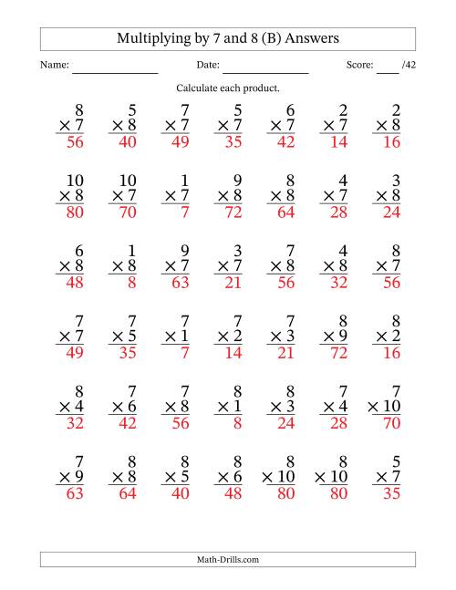 The Multiplying (1 to 10) by 7 and 8 (42 Questions) (B) Math Worksheet Page 2