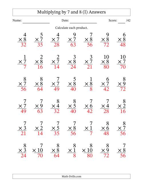 The Multiplying (1 to 10) by 7 and 8 (42 Questions) (I) Math Worksheet Page 2