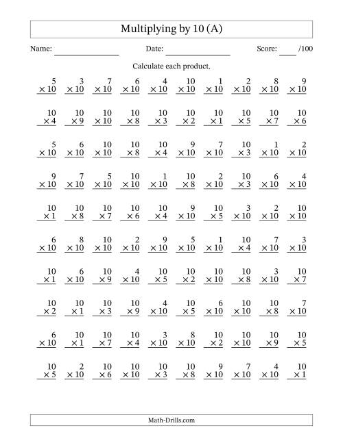 Worksheets For Multiplication By 100