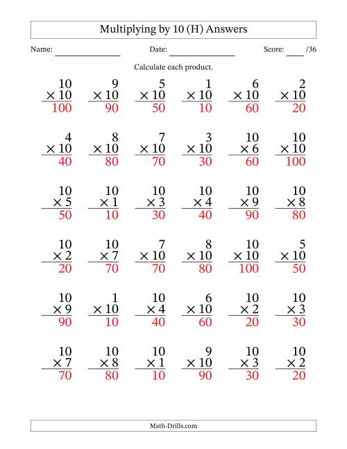 The Multiplying (1 to 10) by 10 (36 Questions) (H) Math Worksheet Page 2