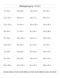 Multiplying by 14 up to 196 (CC) Multiplication Worksheet