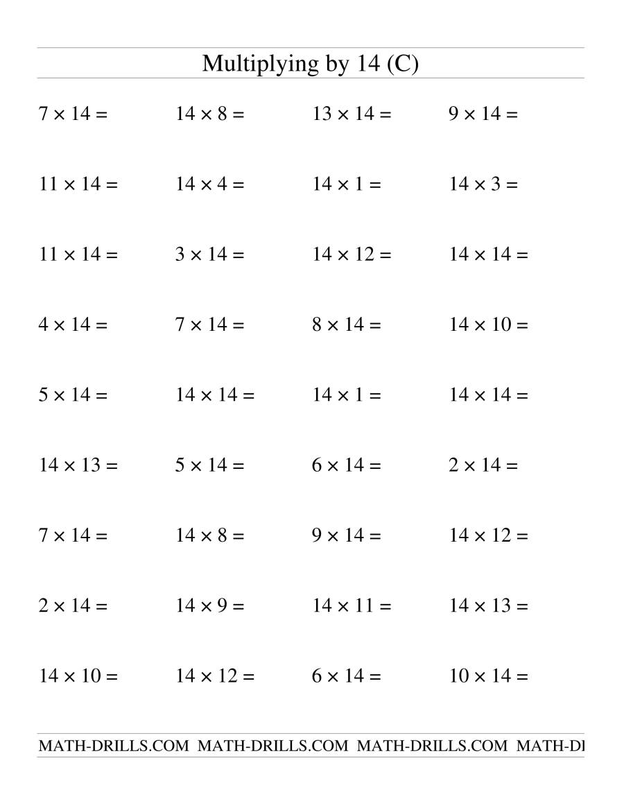 Multiplying by 14 up to 196 (CC) Multiplication Worksheet