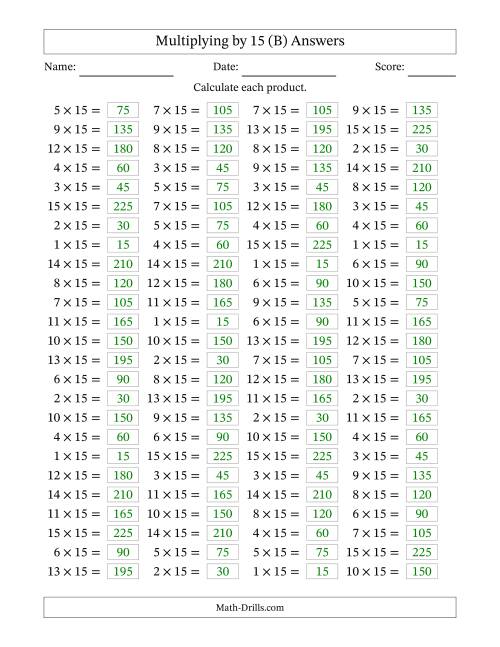 Multiplying by 15 up to 225 (B)