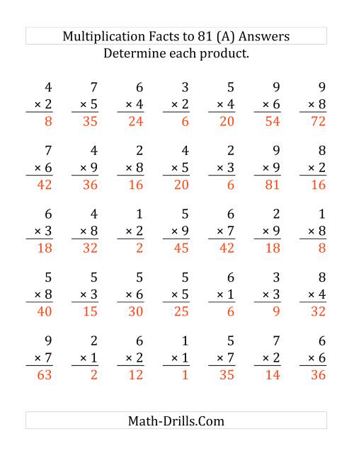 Multiplication Facts to 81 (35 questions per page) (Old)