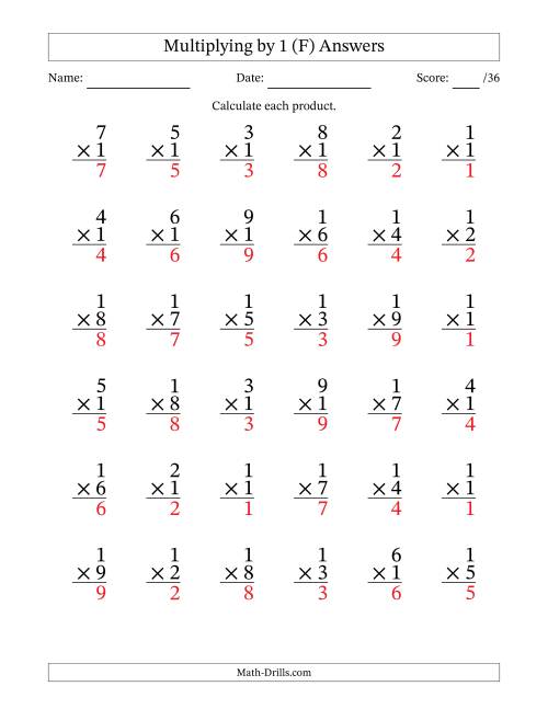 The Multiplying (1 to 9) by 1 (36 Questions) (F) Math Worksheet Page 2