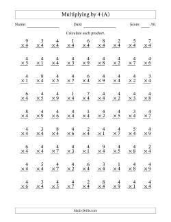 Multiplying (1 to 9) by 4 (81 Questions)