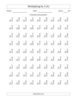 Multiplying (1 to 9) by 5 (81 Questions)
