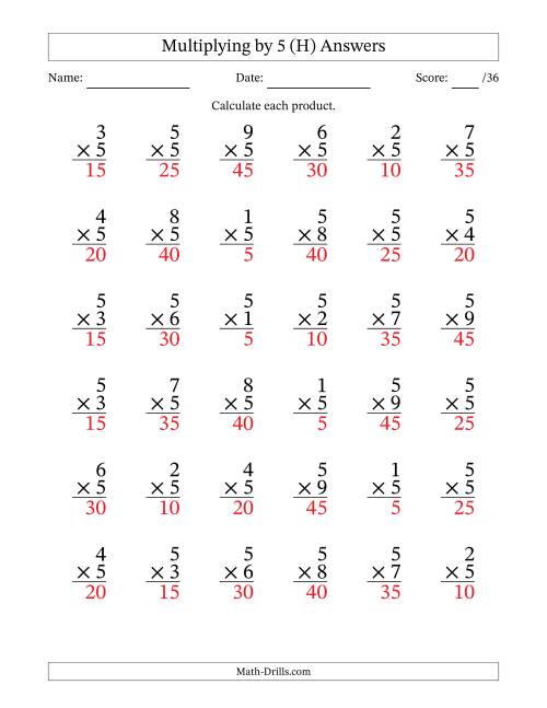 The Multiplying (1 to 9) by 5 (36 Questions) (H) Math Worksheet Page 2