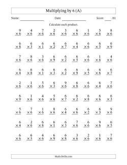 Multiplying (1 to 9) by 6 (81 Questions)