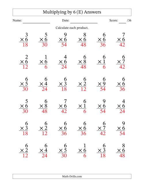 The Multiplying (1 to 9) by 6 (36 Questions) (E) Math Worksheet Page 2
